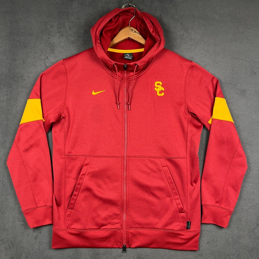 Nike USC Trojans Full Zip Hoodie Mens Large Red Dri-Fit On-Field Sideline